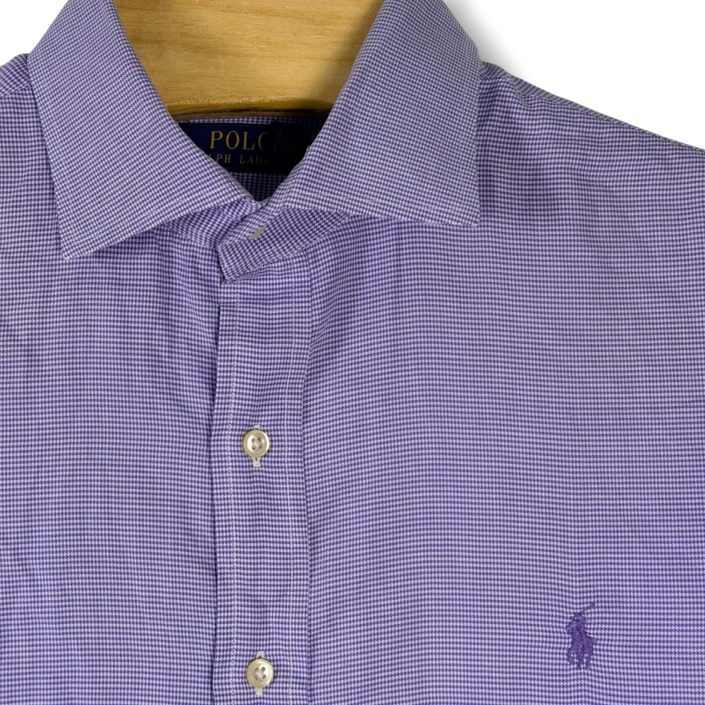 Polo Ralph Lauren Dress Shirt Men 17.5 XL Purple Houndstooth Classic Pony Preppy